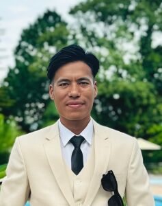 Portrait in a cream suit